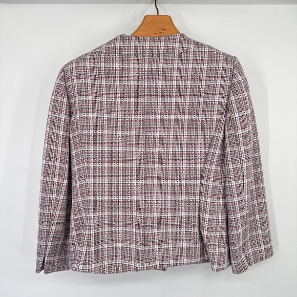 Le Suit Womens Plaid Button-Front Jacket Size 12 black red White Tweed career - Picture 14 of 14